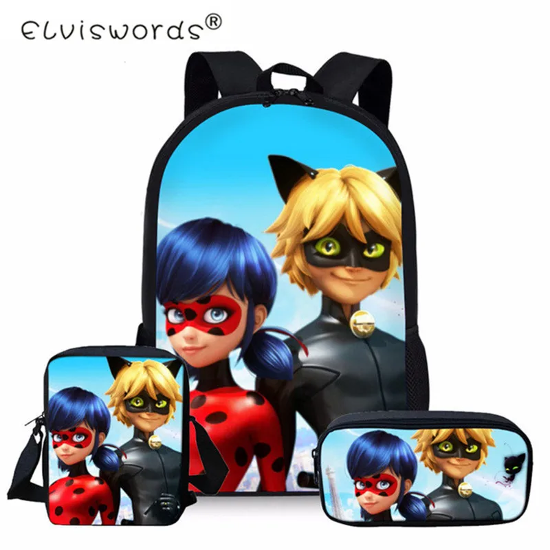 

ELVISWORDS Children's Book BagS Anime Ladybugs Girls School Backpack Boys Travel Schoolbags Anime Students Mochila Infantil