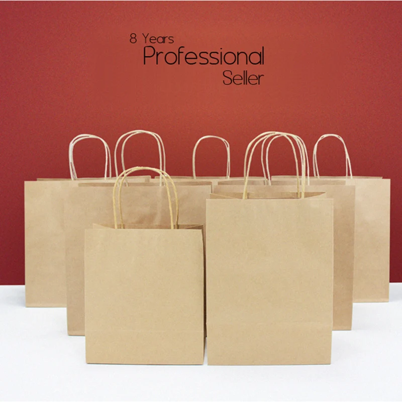 10 шт много крафт-бумажный мешок для покупок, Подарочный мешок большого ...