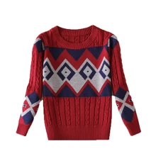 Детские свитера; шерстяной свитер с круглым вырезом для детей; традиционный трикотаж для подростков; теплая одежда с длинными рукавами и геометрическим узором