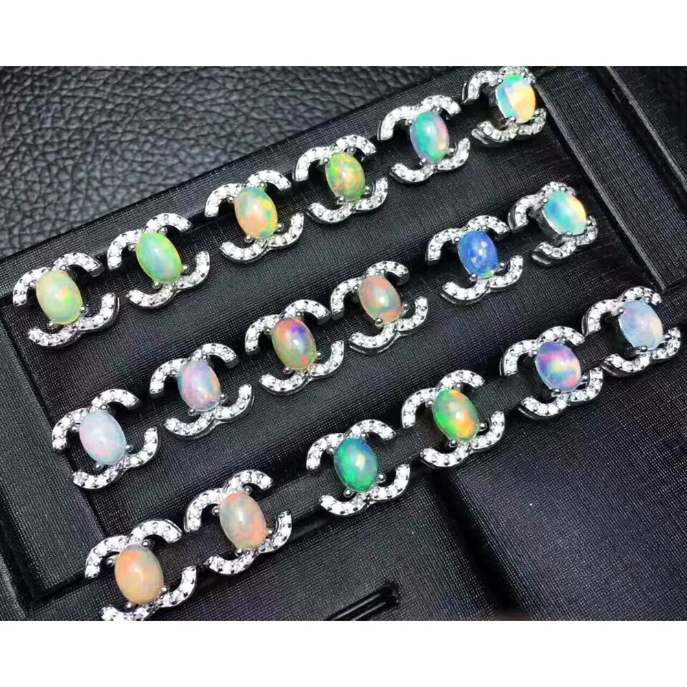 

Newest Opal Jewelry 100% 925 Sterling Silver Jewelry Oval 6x8mm Real Natural Opal Stud Earrings Women Earring for Christmas gift