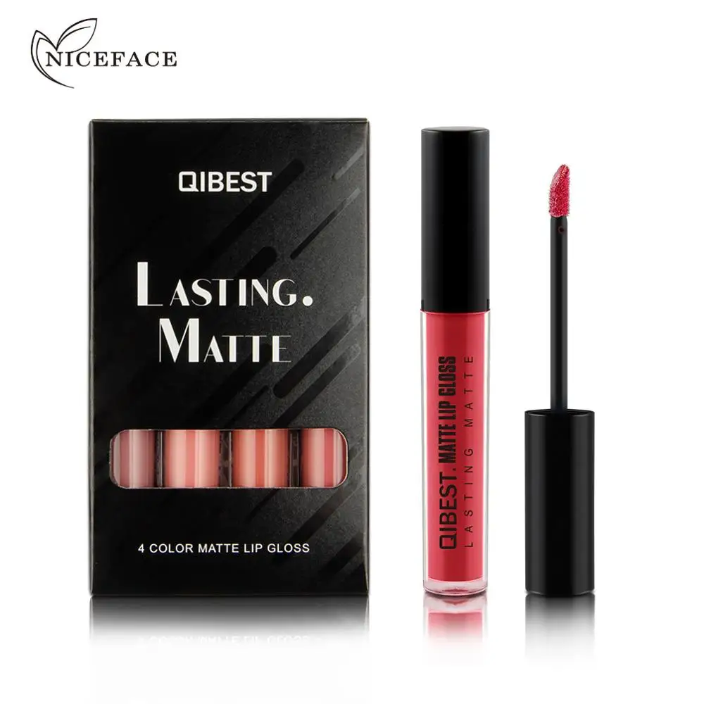 Qibest 4PCS Liquid Lipstick Set Long-Lasting Matte Lip Stick Make Up Waterproof Velvet Batom Nude Sexy Lip Gloss Cosmetics Kit
