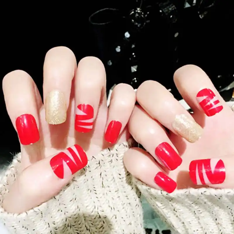 24pcs Set Diy Full Cover Nail Art Tips With Glue Square Head