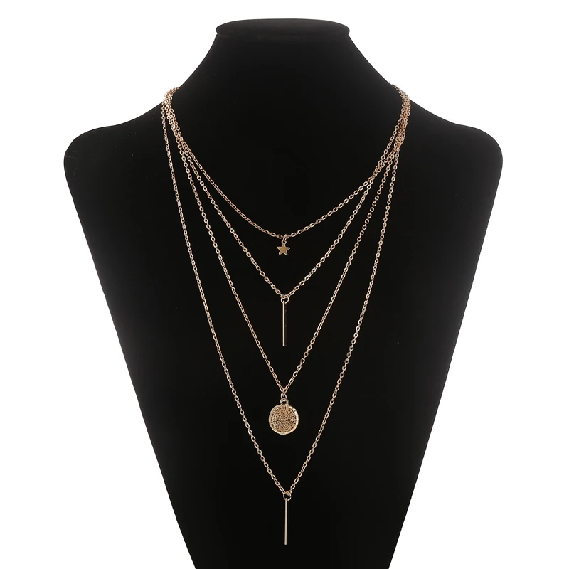 XIYANIKE Новое винтажное Бохо многослойное ожерелье с подвеской для женщин Золотая Звезда рога металлическое ожерелье в этническом стиле воротник N190