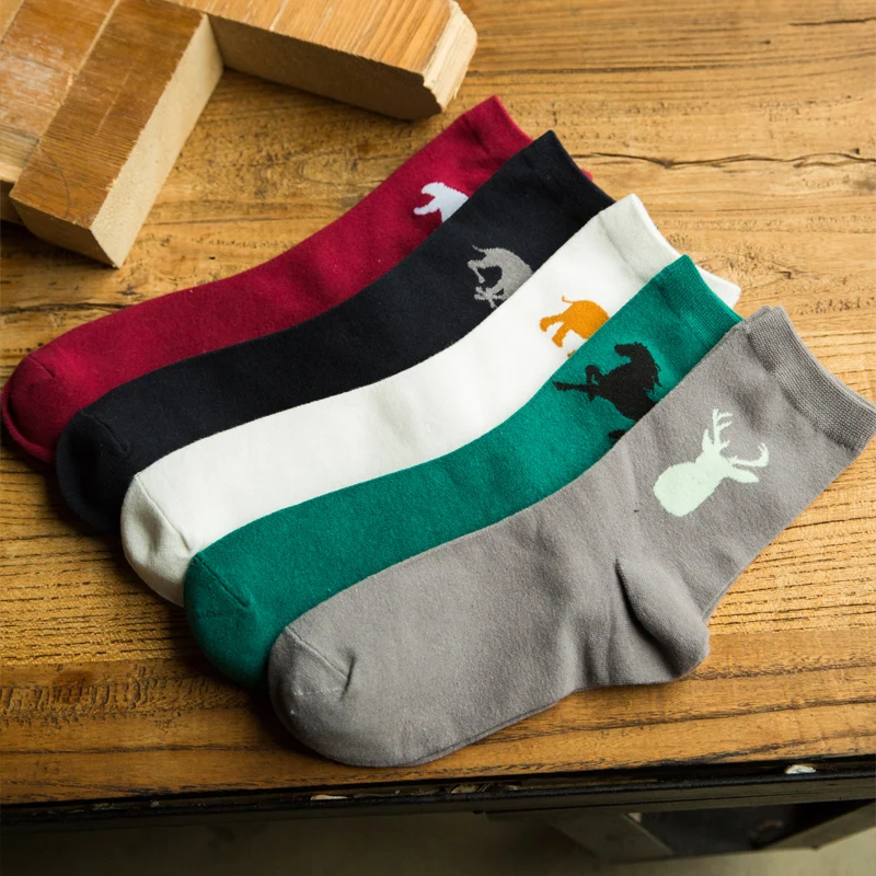 

Cartoon Animal Print In Tube Couples Cotton Socks Polar Bear Elephant Horse Desigh For Women And Men Harajuku Vintage Casual Sox