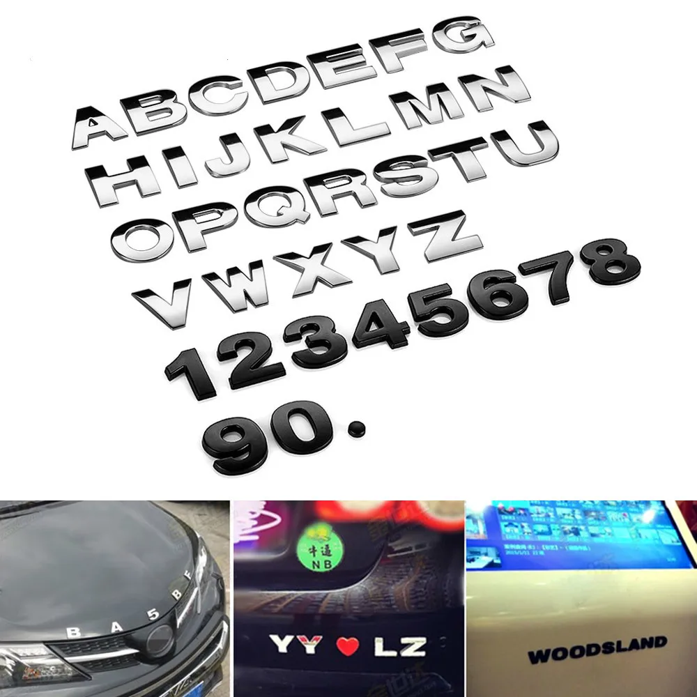 25mm Car Auto Chrome Metal DIY 3D ARC Letters Digital Alphabet Emblem