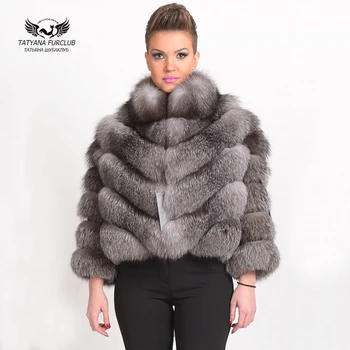 

Tatyna Furclub Winter Top Quality Real Fox Fur Coat With Fur Collar 55cm Short Thick Warm Natural Fox Fur Jacket Luxury Outwear