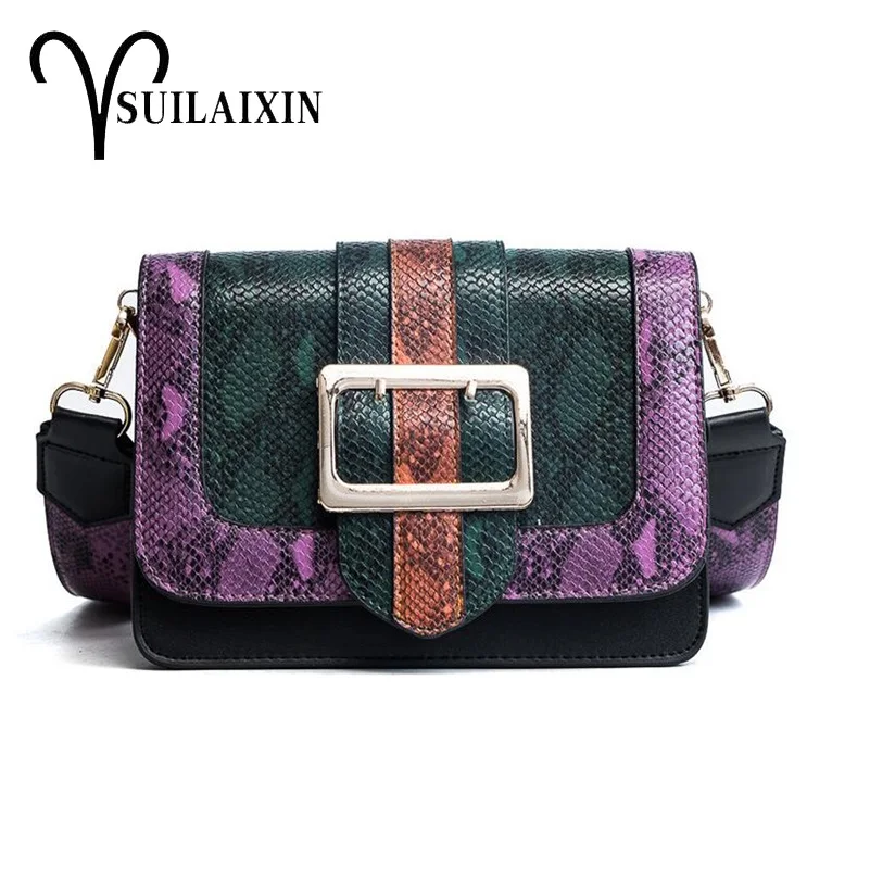 

Women Panelled Chest Waist snakeskin Shoulder Bag Serpentine Leopard atchwork Handbags Day Clutches Female Snake Small Flap Bags
