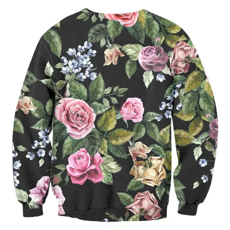 Flowers Full 3D Print Black Pink Sweatshirts Men Gothic Streetwear Hoodie 2018 Harajuku Men's Pullover Outwear Big Size 5XL