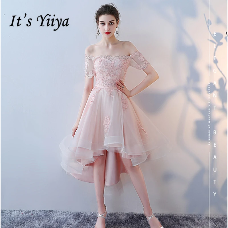 

It's Yiiya Prom Dresses Girls 2018 Boat Neck Short Sleeve Flower Lace Prom Gowns Party Dresses Formal Dresses LX992