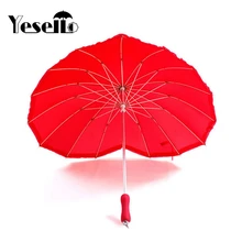 Yesello 1 шт. красный сердце форма 16 ребра персик складной солнечный и дождливый зонтик для женщин Свадебная вечеринка