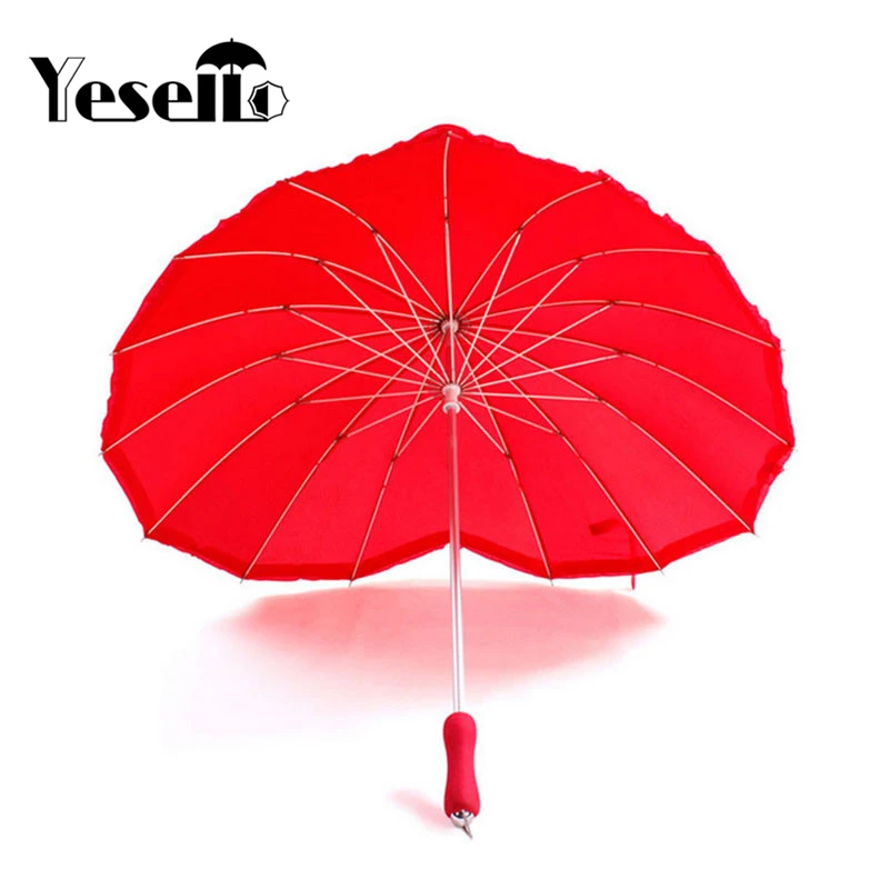 

Yesello 1pcs red heart shape 16 ribs peach Folding Sunny and Rainy Umbrella for women wedding party