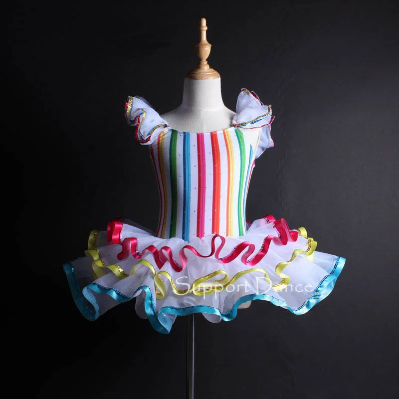

Support-Dance Colorful Striped Professional Ballet Tutu Dress C126