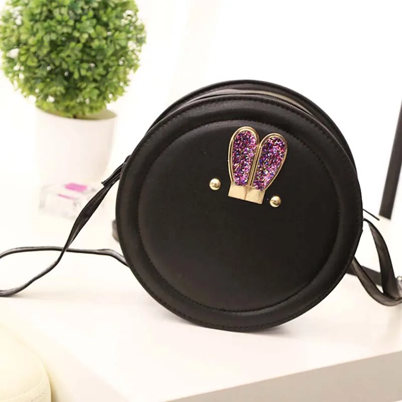 

1PCS Women Cute Girl Candy Small Circle Round Rabbit Ears Shoulder Chain Cross Body Bags Purse Cartoon Bling Shiny Bag