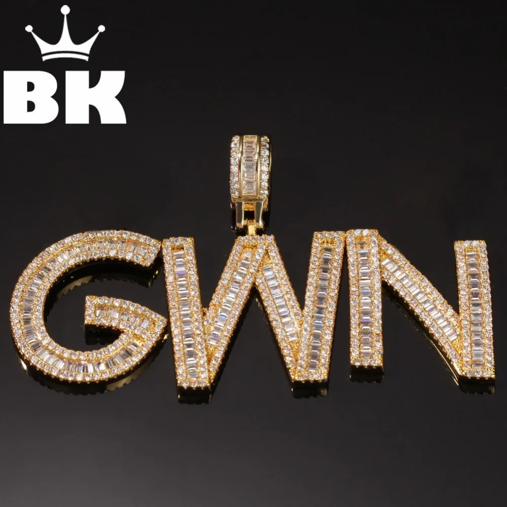 

HIP HOP Custom Baguette Letter Pendant Necklace Combination Words Name With CZ Tennis Necklaces Zirconia Jewelry