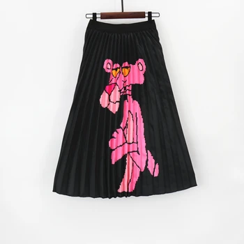 

MNOGCC Fashion Summer Patterns Character Skirt Waist Long Skirt Women Elastic Waist Spring Cartoon Pleated Skirts Female