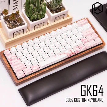 

GK64 Mechanical keyboard 64key dye sub keycaps wooden custom light rgb cherry profile keycap sakura free shipping
