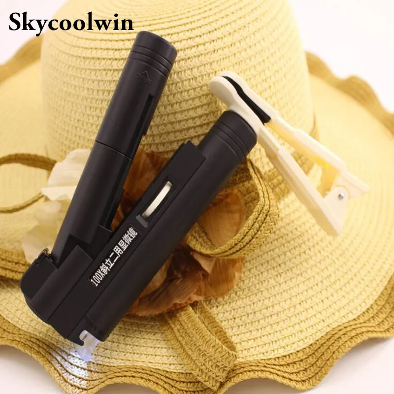 

2017 New Pocket Microscope With 2LED Light Jewelry Jeweler Loupe Mini Handy 100X Magnifier *