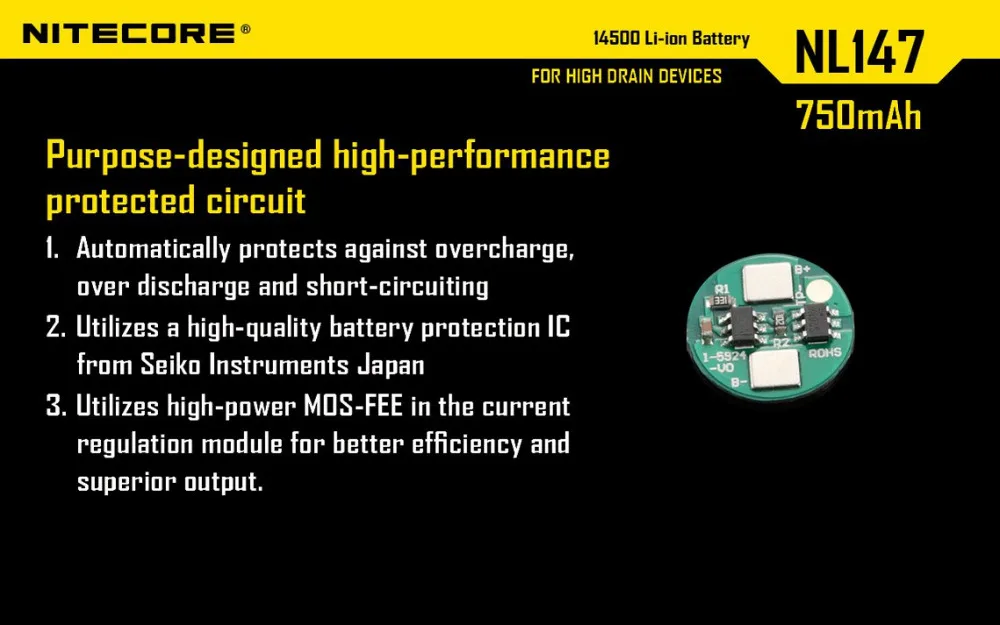 1 шт. Nitecore NL1485 14500 850 мАч батарея высокого стока nitecore 14500 литий-ионная батарея с верхней кнопкой для фонарика(1 шт