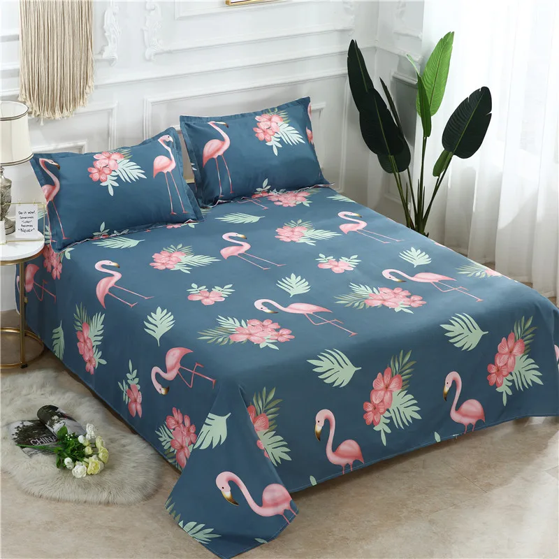 Cartoon Print Bed Linens Flat Bed Sheet Plain Feather Printed For Single/ Double Bed Twin Queen King Size Bedsheets FS01 1 PC