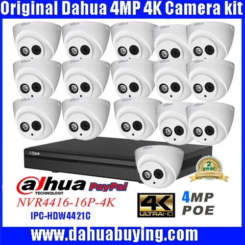 

DAHUA 4K NVR4416-16P-4K IP Camera system Network video recorder + Dahua IPC-HDW4421C HD 4MP CCTV IR PoE Dome IP Network Camera