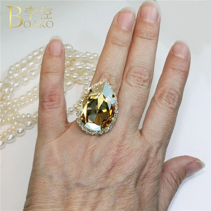 

BOAKO Luxury Zircon Stone Rings For Women Big Cubic Zirconia Ring Party Wedding Engagement Bridal Gold Rhinestone Rings Gift Z5