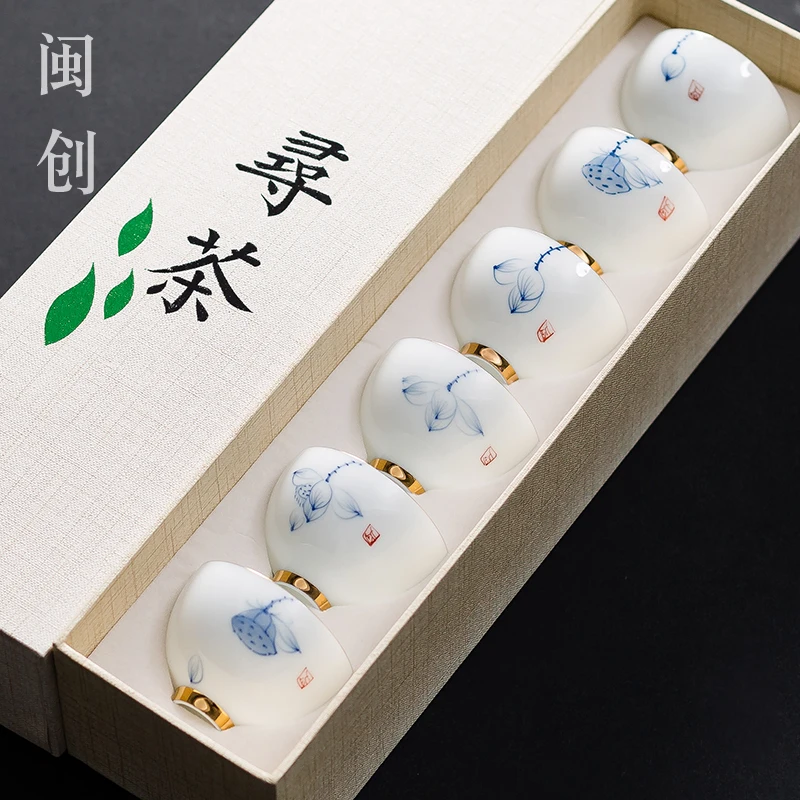 

6 pcs/Set tea cups Bue and White Porcelain Tea Bowl Teacup Tea Set Ceramic Atique Glaze Chinese Kung Fu Tea Master Cup