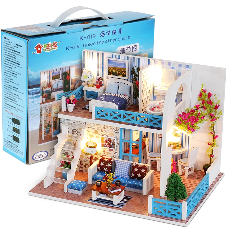 

KACUU DIY Doll House Wooden Doll Houses Miniature Dollhouse Furniture Kit with LED Toys For children Christmas Gift Color box