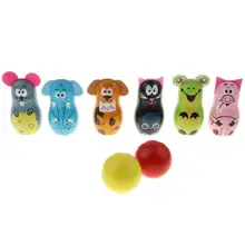 Mini Wooden Animal Bowling Balls Skittle Sports Fun Game Early Learning Educational Toys Gift for Baby Children Kids Toddler