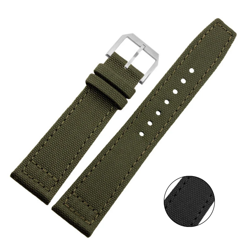 Prix pour Conception spéciale Toile Véritable Bracelet En Cuir Noir Armée Vert Montre de Courroie De Bande 20mm 21mm 22mm Bracelets Prix pour Conception spéciale Toile Véritable Bracelet En Cuir Noir Armée Vert Montre de Courroie De Bande 20mm 21mm 22mm Bracelets