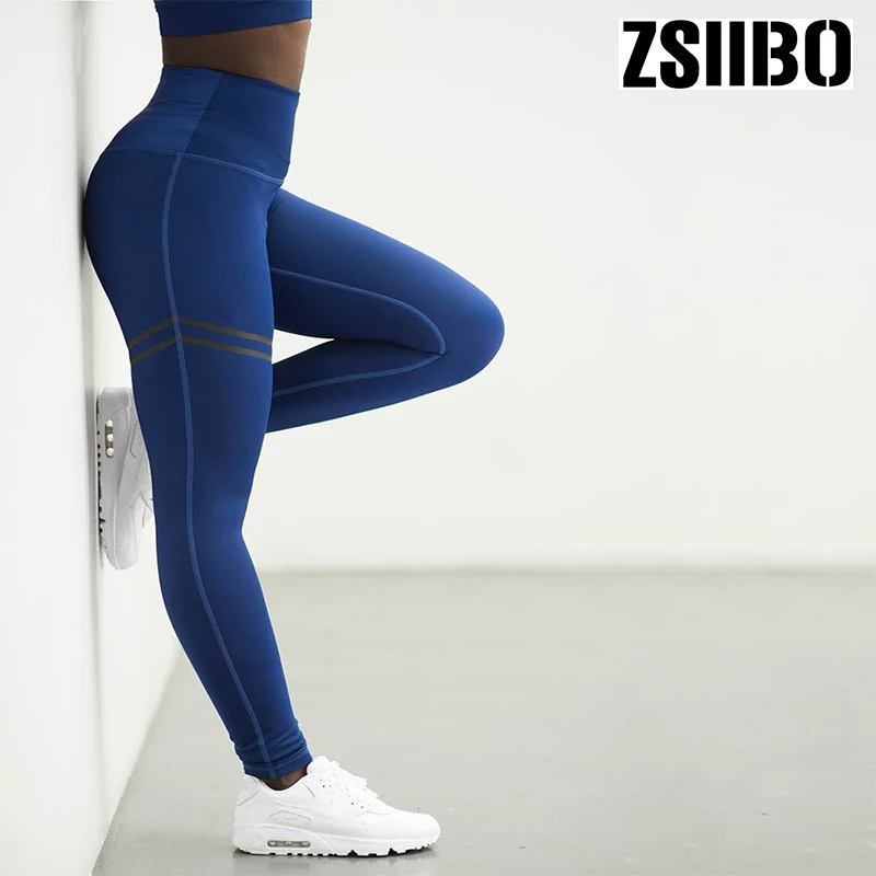 

2019 fashion pure black print stitching women's tights sports fitness Slim high waist rest elastic stretch high quality