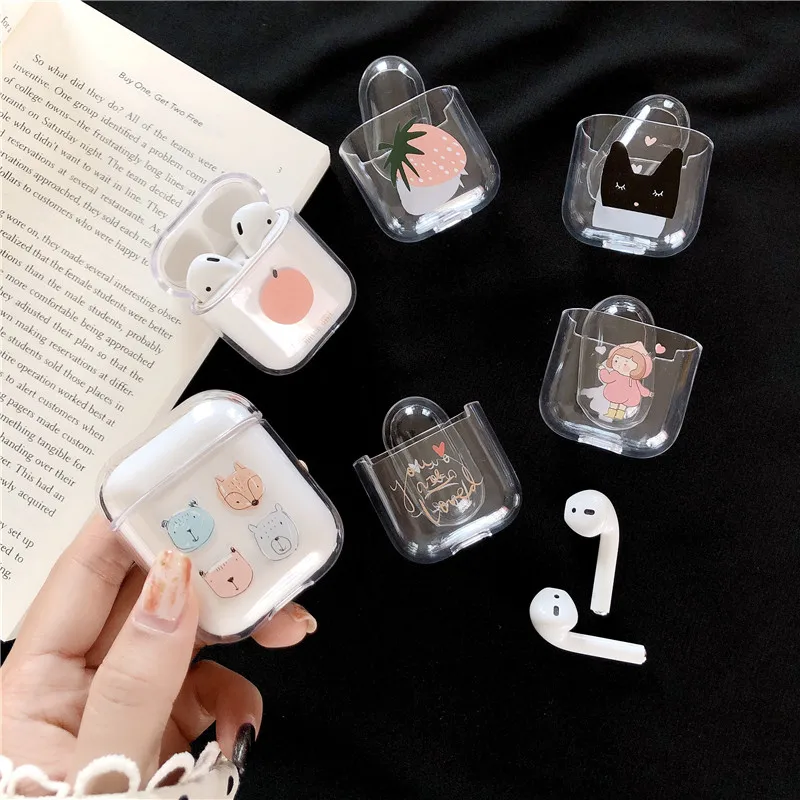 

Cute Cartoon Bluetooth Wireless Earphone Case For AirPods Protective Skin Accessories unicorn Transparent PC hard Cover Cases