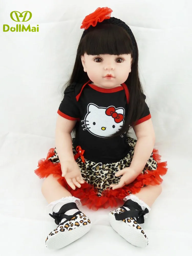 

22" Doll reborn silicone reborn dolls for girls gift long brown hair wig bebe alive reborn toddler menina de silicone