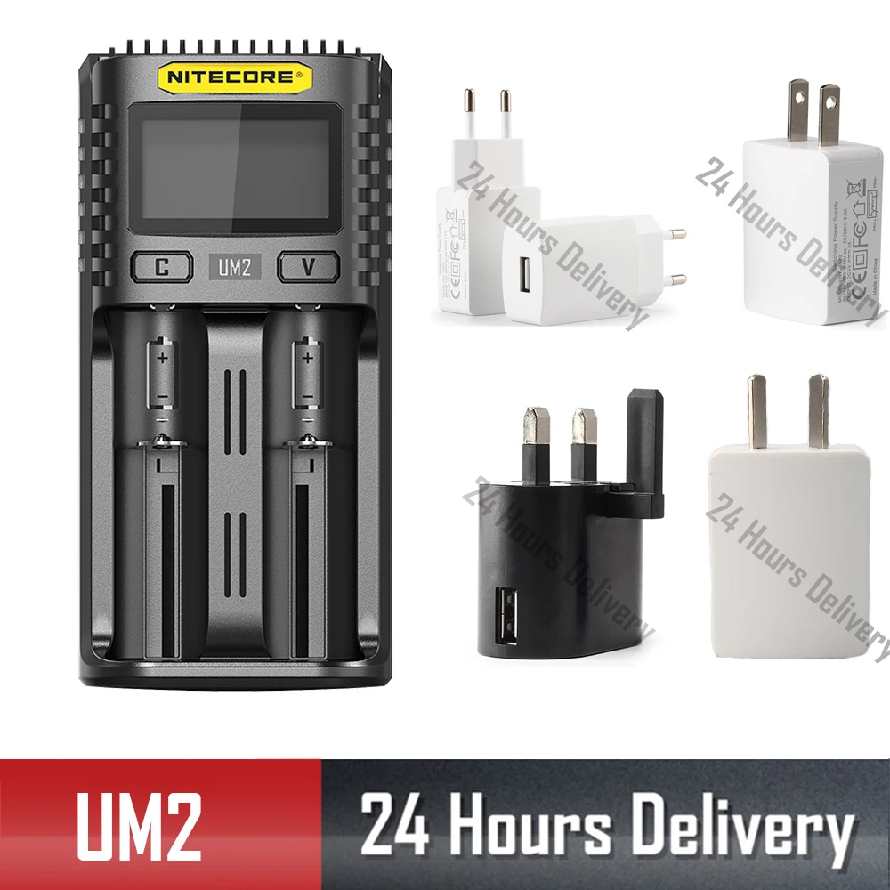 

Nitecore UM2 USB Dual-SlOT QC Charger Intelligent Circuitry Global Insurance li-ion AA AAA 18650 14500 21700 battery Charger
