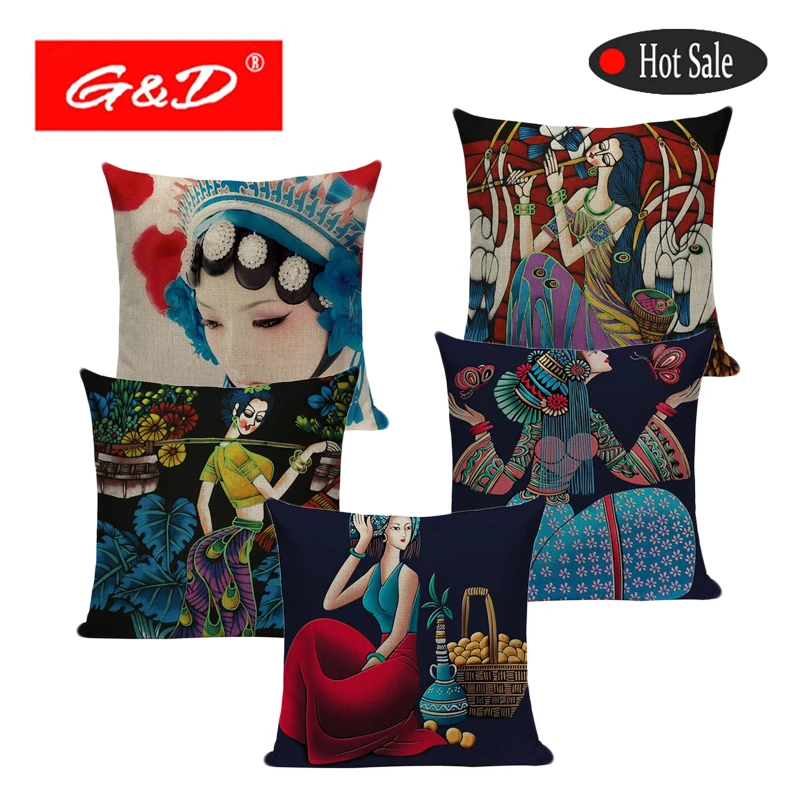 

Retro Ethnic Style Cushion Covers Figure Pillowcase Home Decoration Products Arts Sofa Car China Throw Pillow Cover Funda Cojin