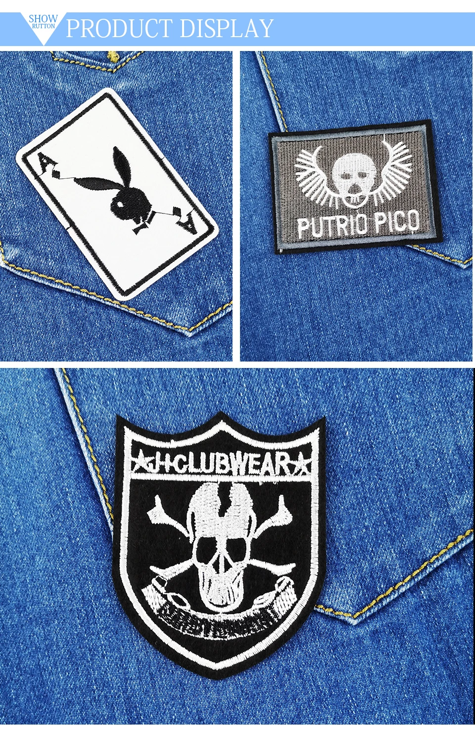 Motorcycle Patches For Jackets Playing Card Applique Skull Wing Tiger Patch Embroidery Iron Patches For Clothing Biker(8)