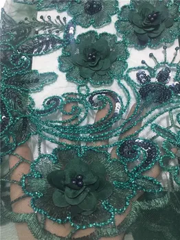 

green Sequin 3d Lace Fabric 4.5*1.35meters 2018 African Lace fabric with beads High Quality white Sequin Fabric for dresses
