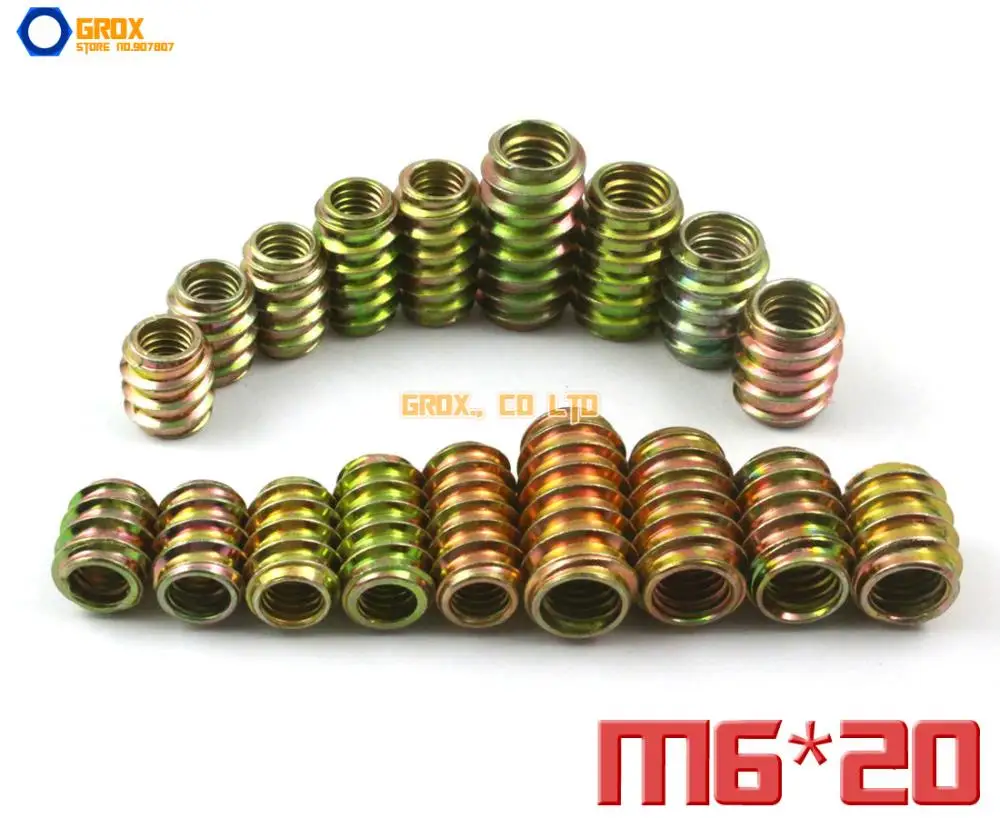 50 Pieces M6 x 20mm Furniture Nut Wood Insert Nut Dowel Screw Fixing