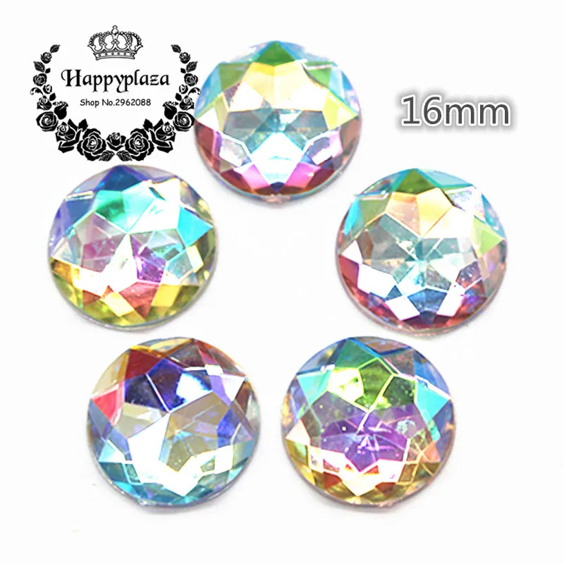 

50pcs 16mm Shiny AB Round Acrylic Rhinestone Facets Flatback Cabochon DIY Craft/Garment Button Decoration