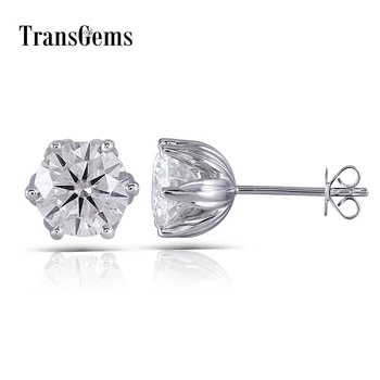 

Transgems Flower Shaped Solid 14K 585 White Gold 4CTW 8mm FG Color Clear Moissanite Stud Earring Push Back for Women Wedding