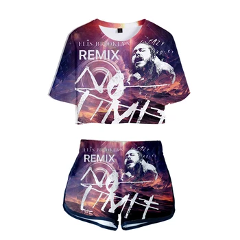 

Post Malone Printed Women two piece set New game Oversize Navel short sleeve and Post Malone Short Pants O-neck Summer Set
