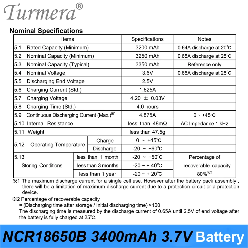 Turmera NCR18650B 3,7 v 3400mah 18650 литиевая аккумуляторная батарея для отвертки и фонариков