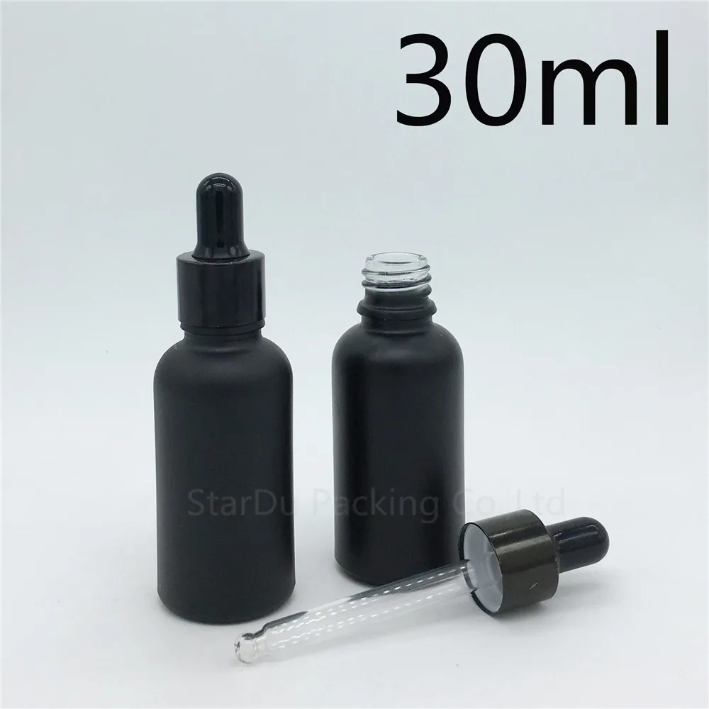 Free Shipping 10pcs 30ml Black Frosted Glass Essential Oil Bottle With
