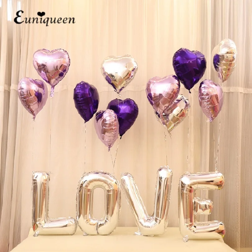 

16pcs/kit gian balloons Helium Balloon silver LOVE mix heart Wedding decoration aluminum Foil Balloons gift Birthday decoration