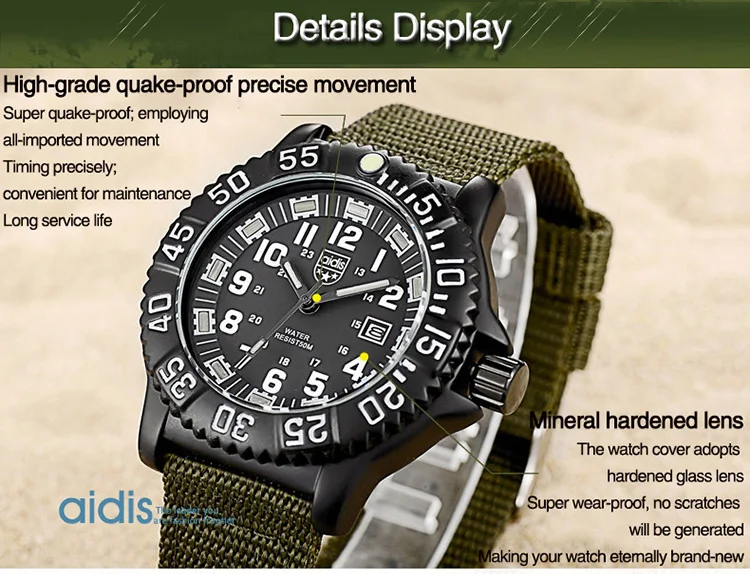 Роскошный Открытый Спорт Кварц часы нейлона Luminous Мужские часы Специальная военная форма Смотреть