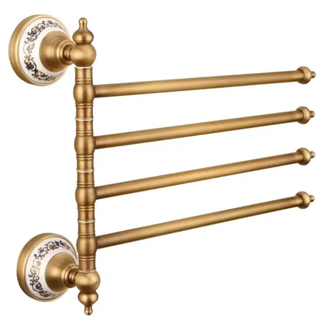 Antique Brass Bath Towel Rack Active Bathroom Towel Holder Double Towel