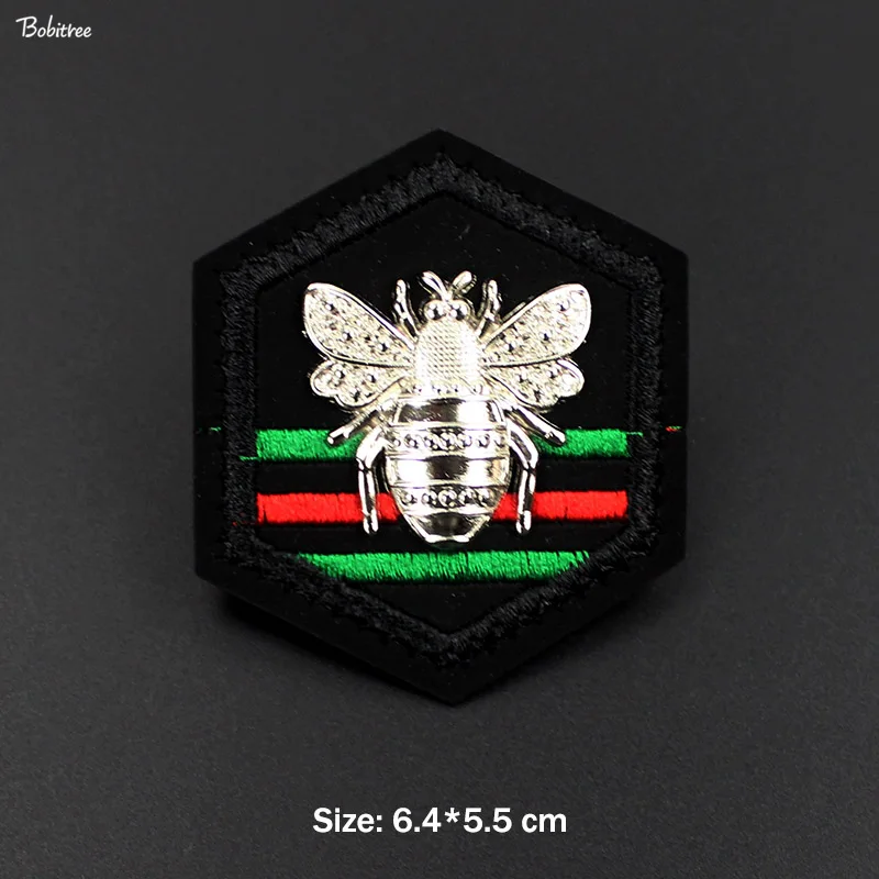 Черный ручной работы 3D пчела хлопок вышитые металлические кожа пришить патчи аппликация для куртки Жан рюкзак значки - Цвет: 1 PCS