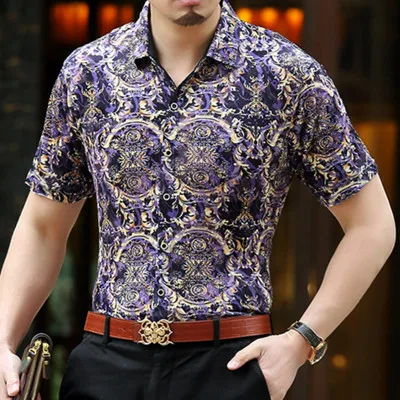 Европейский стиль, 3d принт, уличная мода, роскошная рубашка с короткими рукавами, лето, качественная бархатная мягкая удобная мужская рубашка M-3XL - Цвет: as picture