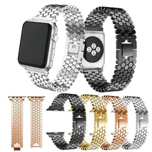 New Fish Scale Metal Strap For iwatch 38mm 42mm Solid Chain Stainless Steel Loop Link with Buckle Clip for Apple Watch 1 2 3 IWO