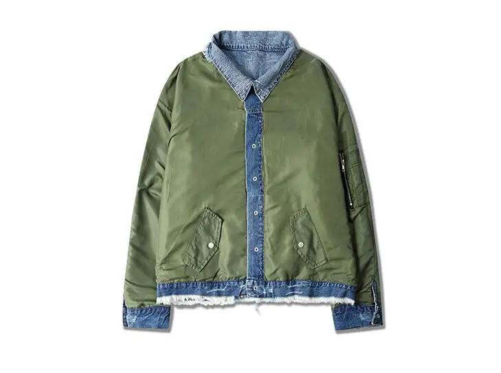 Reversible MA1 Bomber Jacket Justin Bieber style Reversible Pilot Flight coat Denim jeans and Army Green Outerwear Men and women