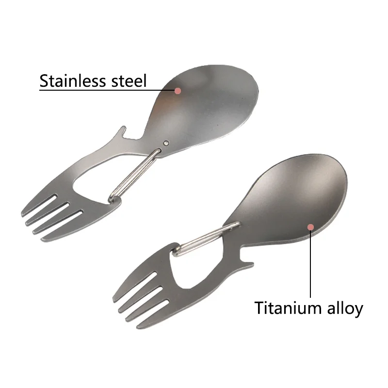 Многофункциональный инструмент титановая конструкция Spork многофункциональная Ложка Вилка карабин открывалка для бутылок Открытый Отдых Пикник посуда